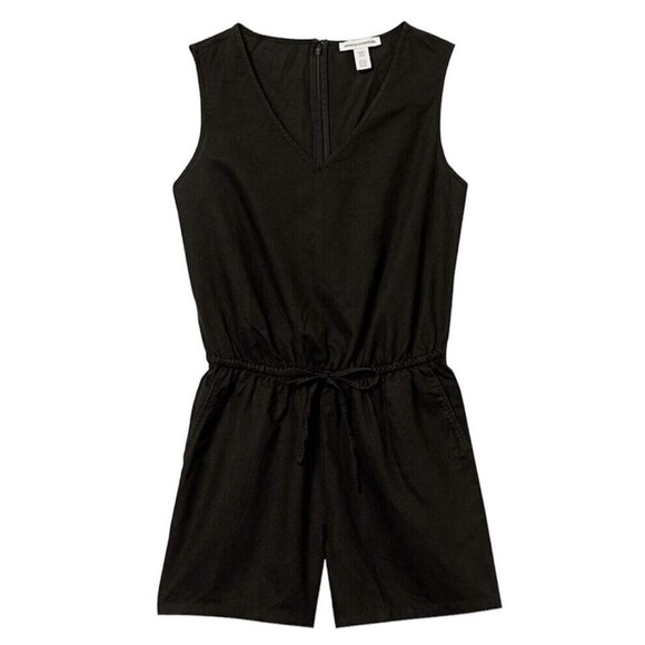 Women Black Romper Size 4 Linen Blend V Neck Drawstring NWT - Picture 6 of 8